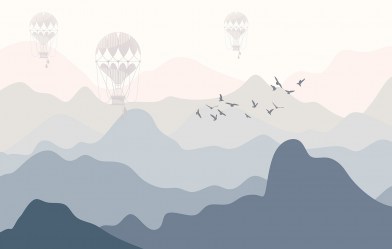 Фотообои детские горы с воздушными шарами
